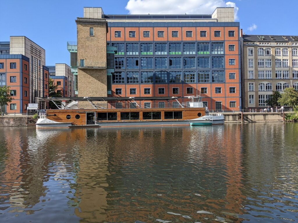 The Orca ten Broke moored at the Focus Teleport in Berlin-Moabit.