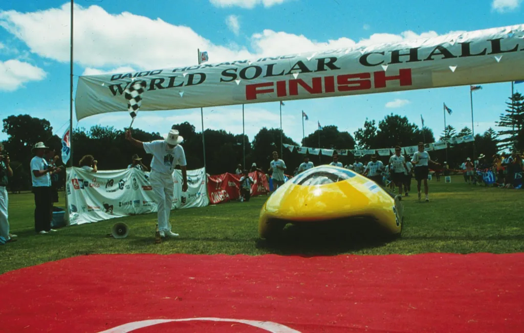 Maize & Blue crossing the finish line of the 1993 World Solar Challenge